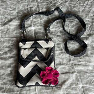 Black and White Chevron Crossbody Bag with Adjustable Strap